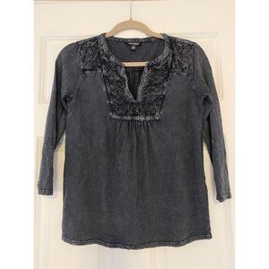 Lucky Brand Navy Blouse with Lace Detailing